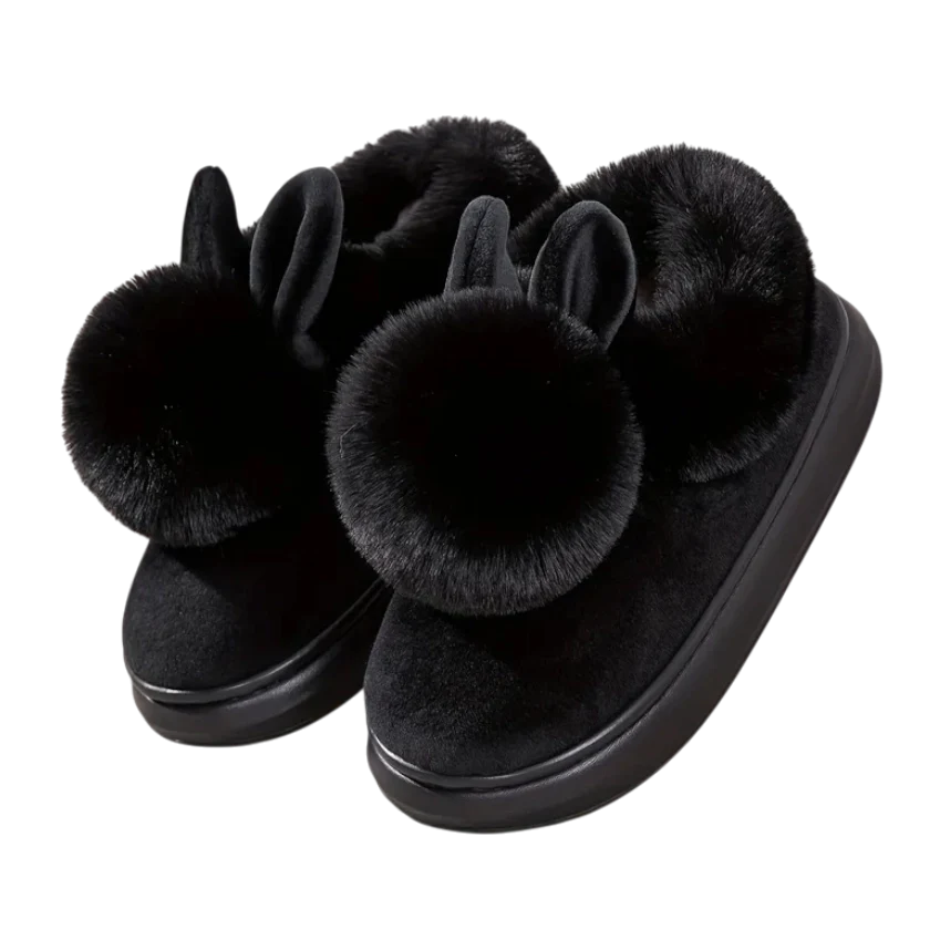Women's Plush Bunny Slippers with Open or Closed Heel