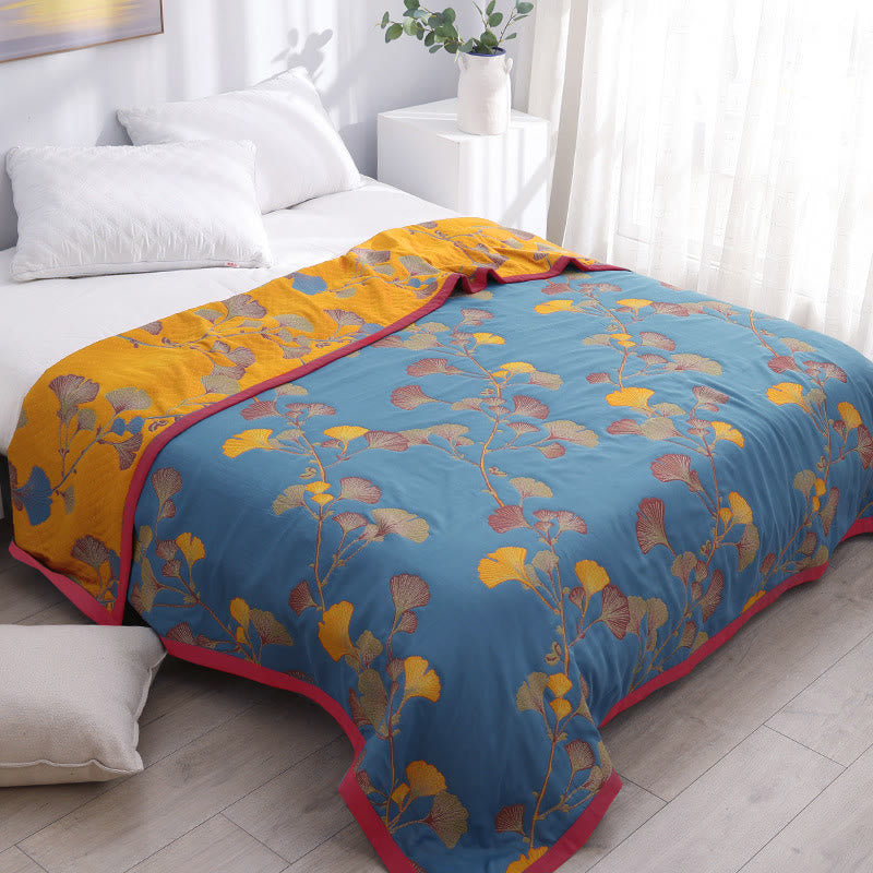 Reversible Jacquard Ginkgo Throw Blanket