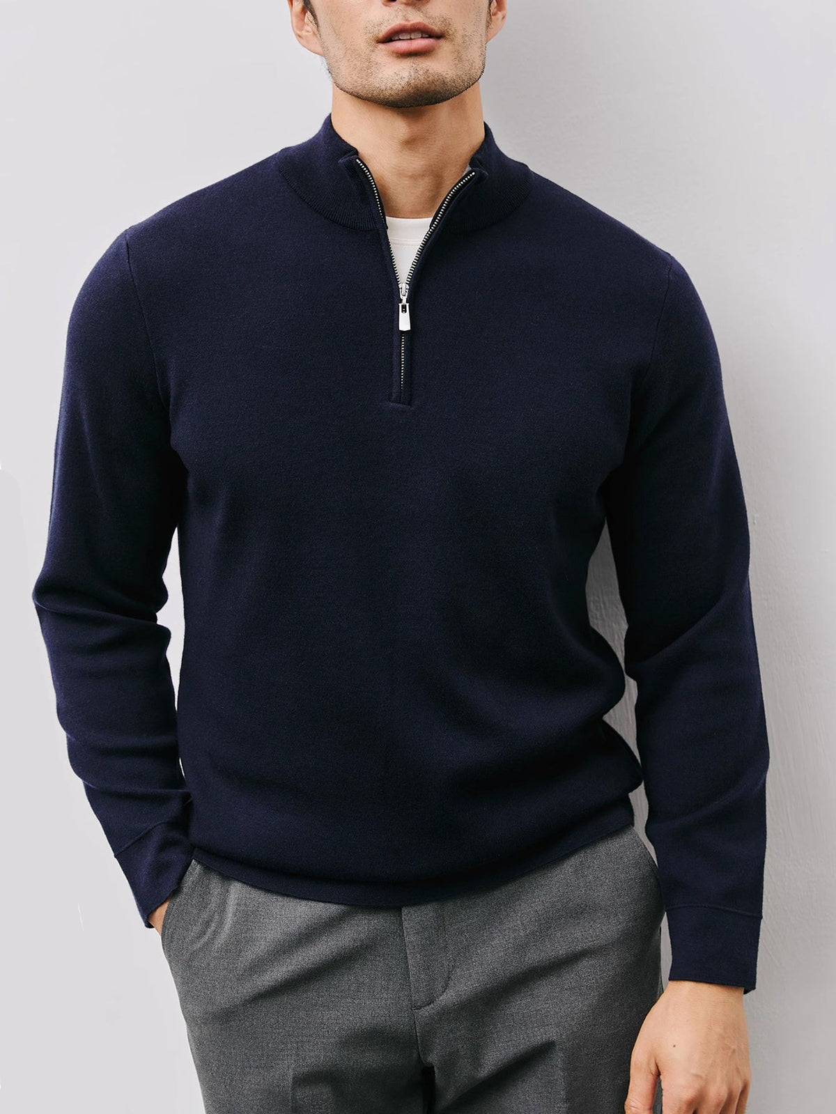 Men's Refined Quarter Zip Sweater Warm Stand Collar Knit Pullover