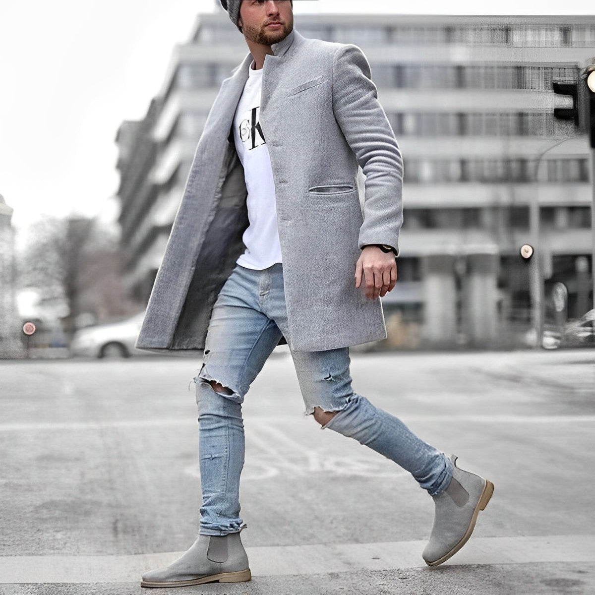 Men's Slim-Fit Stand Collar Topcoat