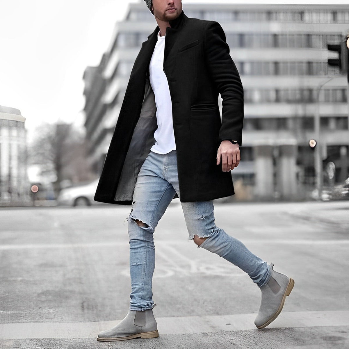 Men's Slim-Fit Stand Collar Topcoat