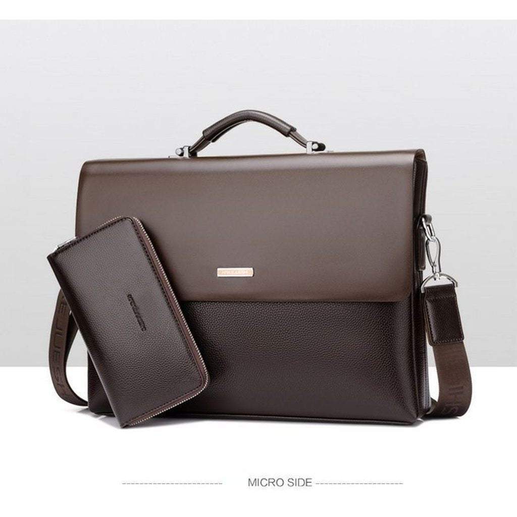 Mens Leather Briefcase - Slim Laptop Shoulder Bag Business Attache
