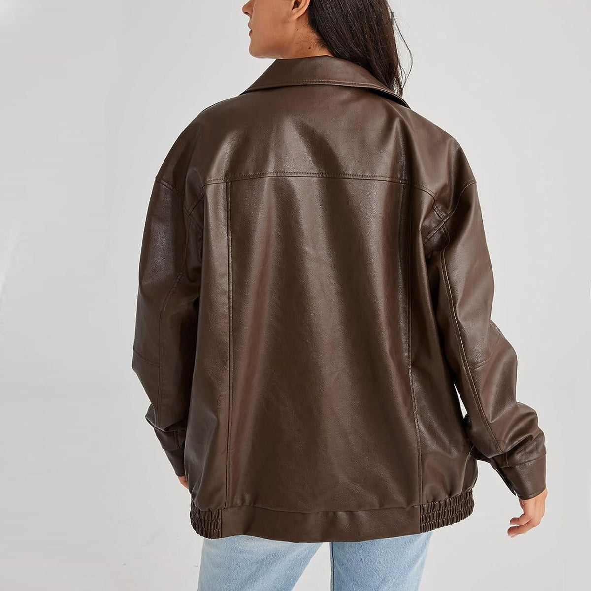 Women’s Oversized Faux Leather Bomber Jacket