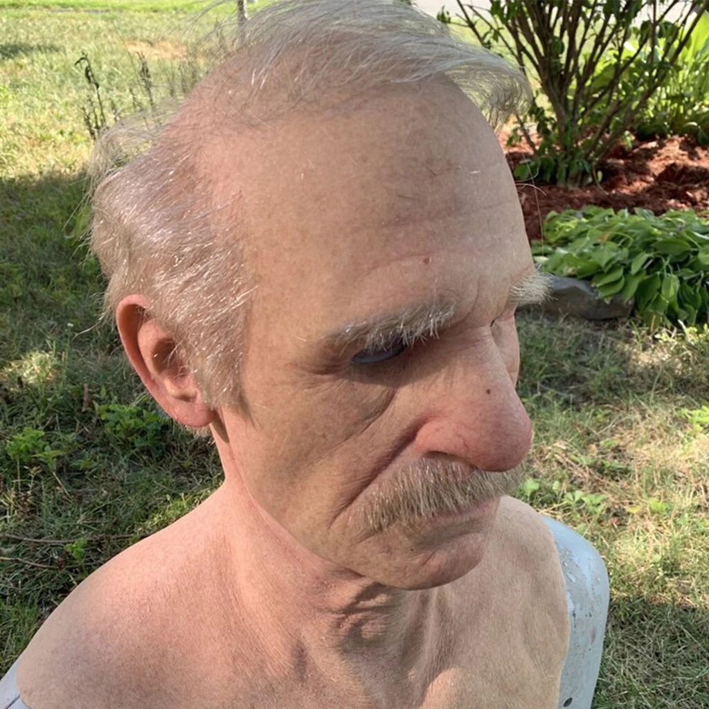 Realistic Old Man Halloween Mask - Movable Mouth Horror Latex Hood