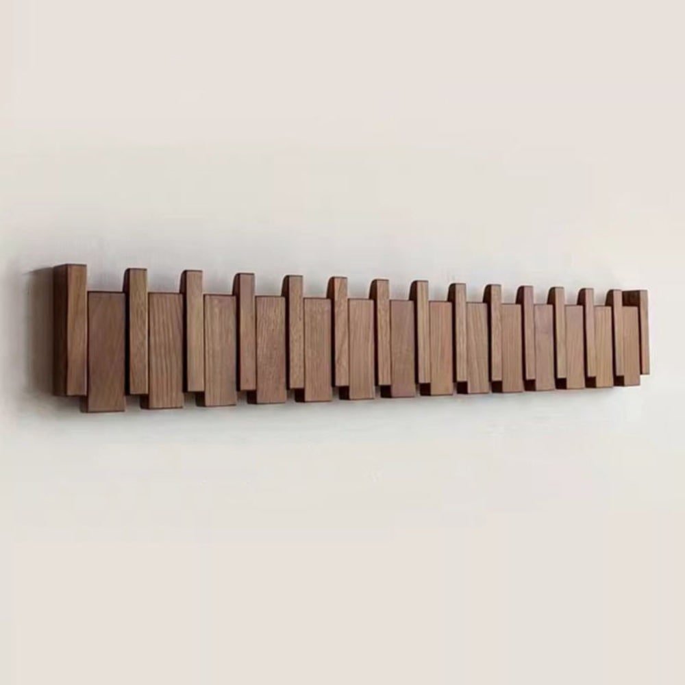 Folding Wood Wall Coat Rack with Pivoting Hooks