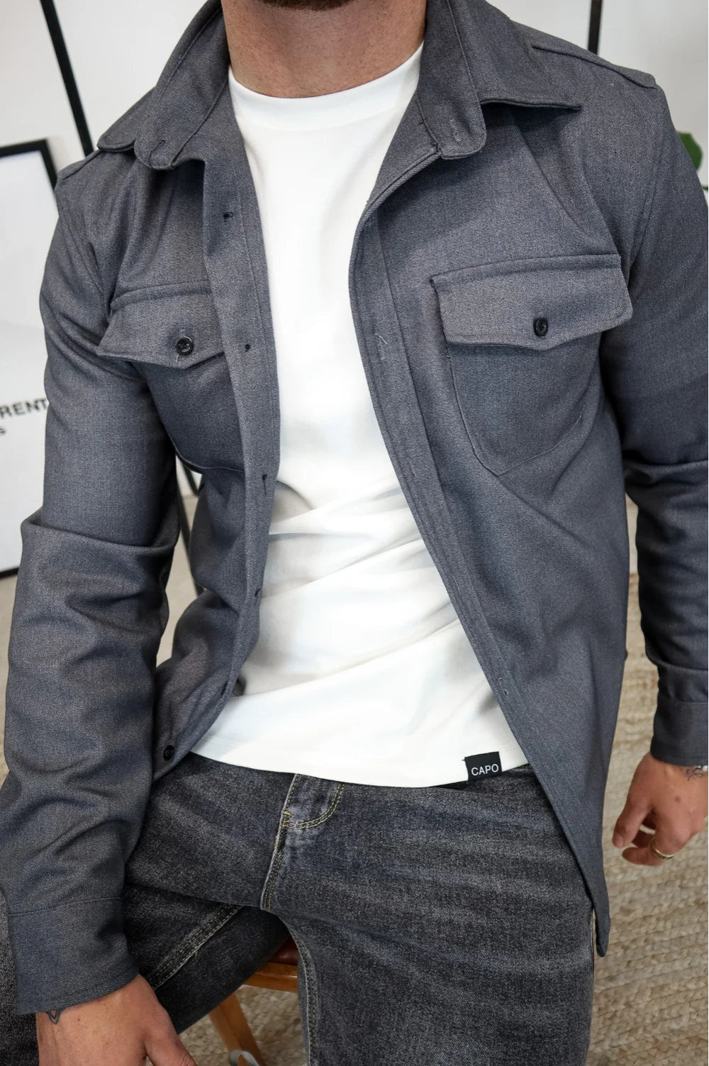 Men's Long Sleeve Button-Up Shirt Jacket