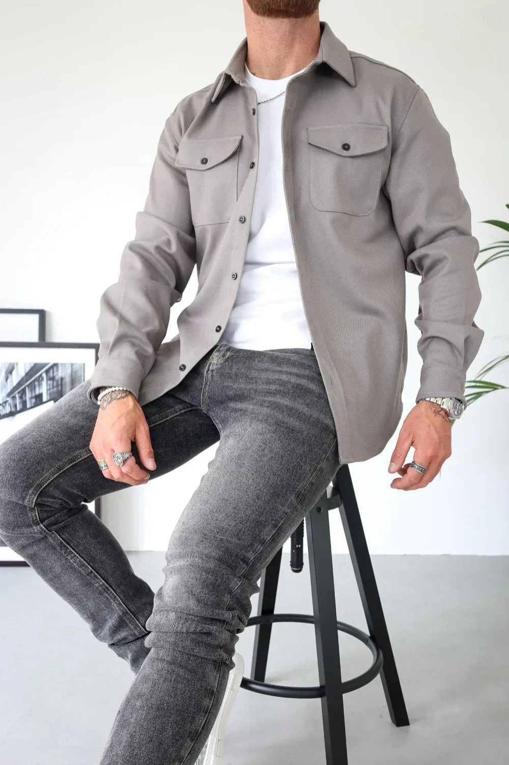 Men's Long Sleeve Button-Up Shirt Jacket