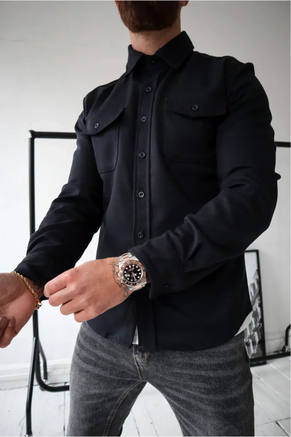 Men's Long Sleeve Button-Up Shirt Jacket
