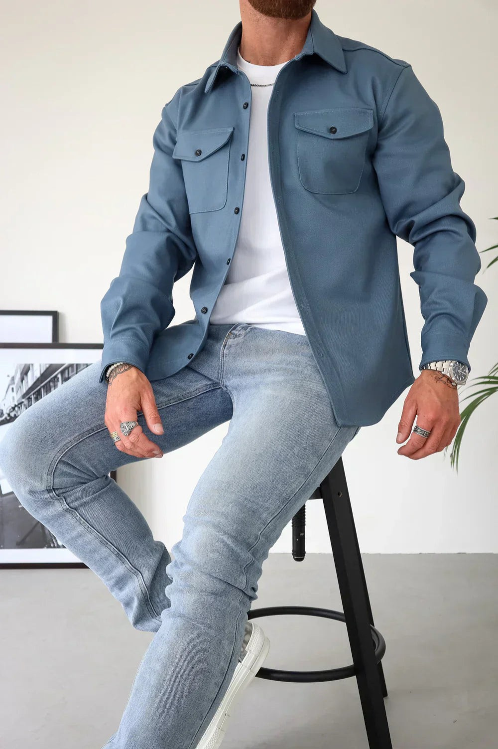 Men's Long Sleeve Button-Up Shirt Jacket