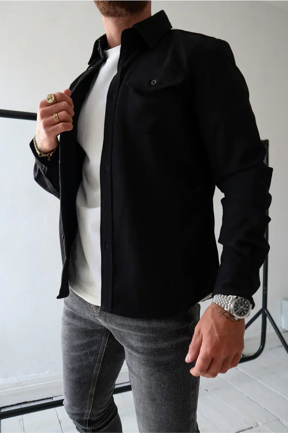 Men's Long Sleeve Button-Up Shirt Jacket