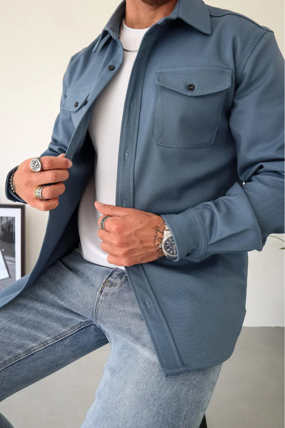 Men's Long Sleeve Button-Up Shirt Jacket