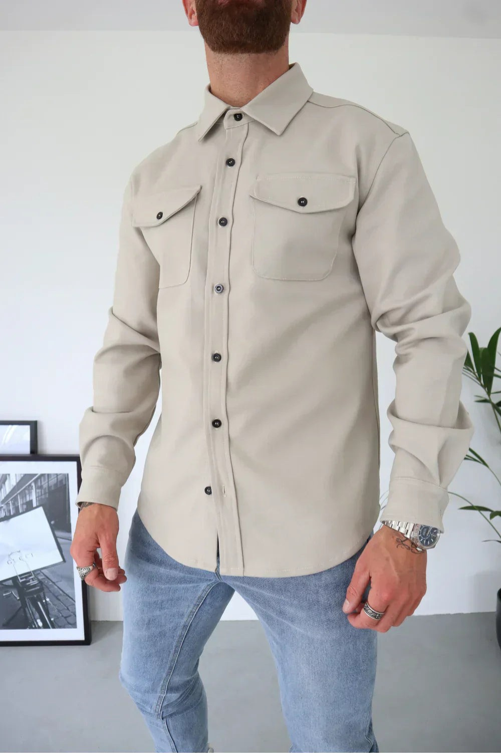 Men's Long Sleeve Button-Up Shirt Jacket