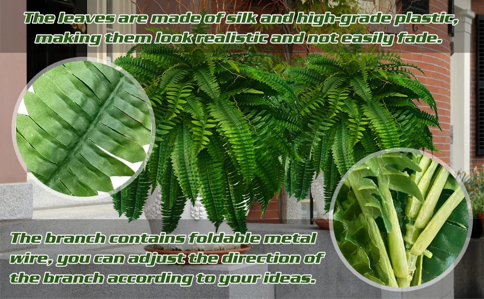UV Resistant Artificial Boston Fern - 18pc Waterproof Outdoor