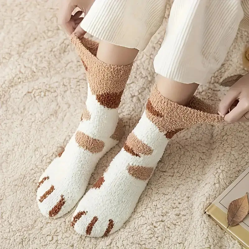 Women's Cat Paw Crew Socks with Embroidered Detail