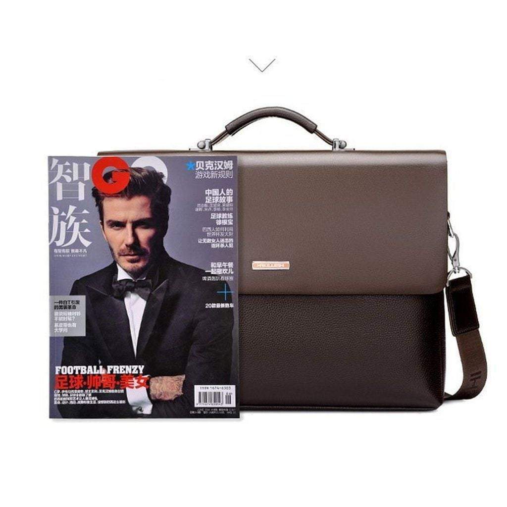 Mens Leather Briefcase - Slim Laptop Shoulder Bag Business Attache