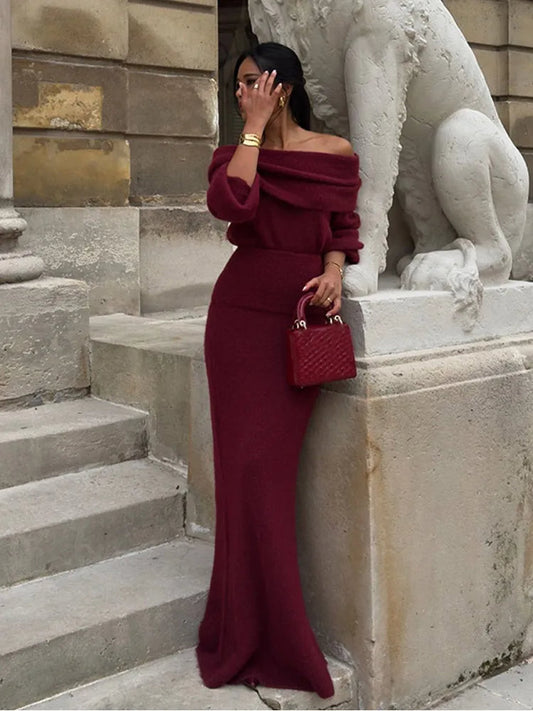 Serena – Women’s Knitted Maxi Summer Dress, One-Shoulder Elegant Fit