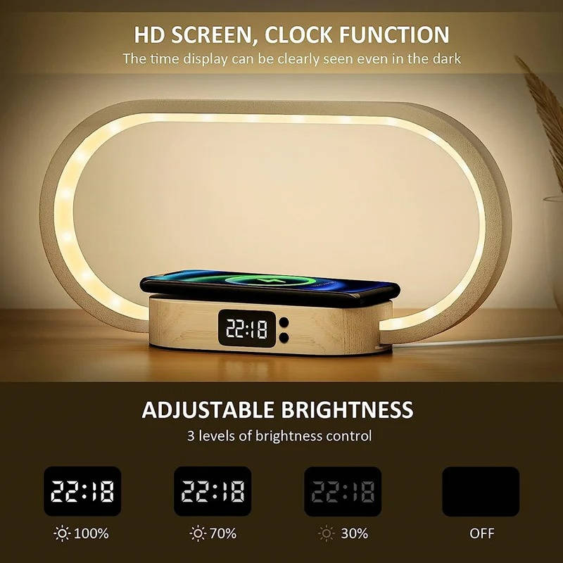 Wireless Charging Alarm Clock with Dimmable Night Light