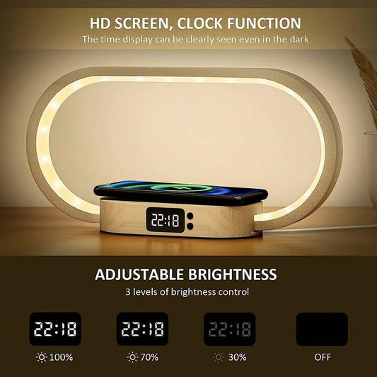 Wireless Charging Alarm Clock with Dimmable Night Light
