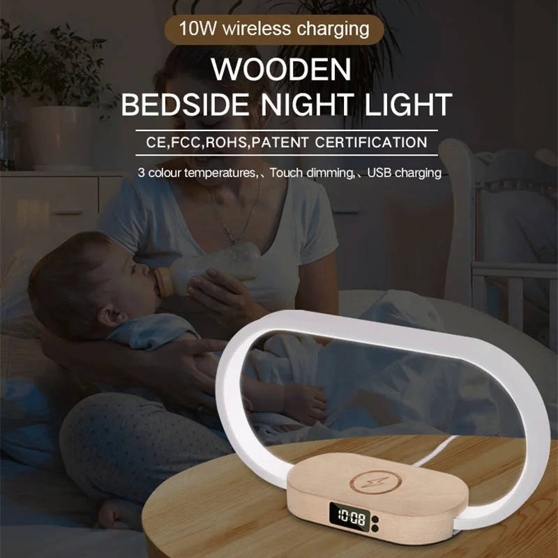 Wireless Charging Alarm Clock with Dimmable Night Light