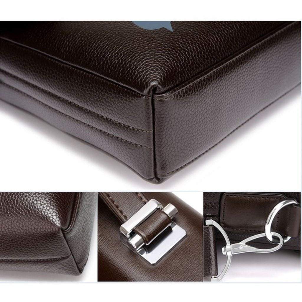 Mens Leather Briefcase - Slim Laptop Shoulder Bag Business Attache