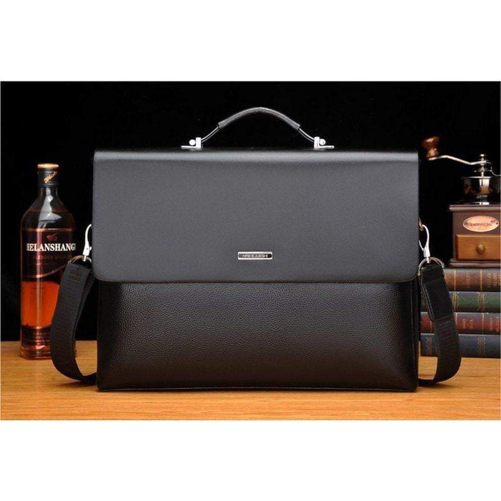 Mens Leather Briefcase - Slim Laptop Shoulder Bag Business Attache