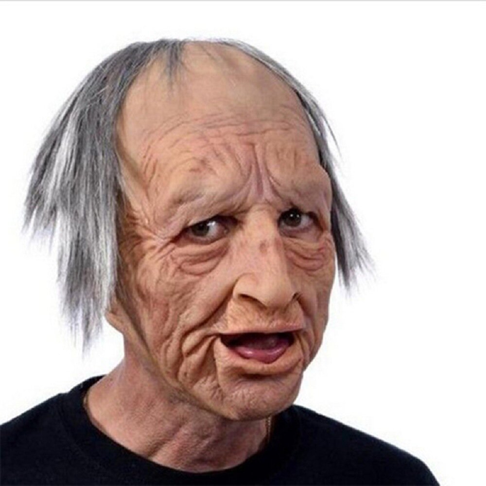 Realistic Old Man Halloween Mask - Movable Mouth Horror Latex Hood