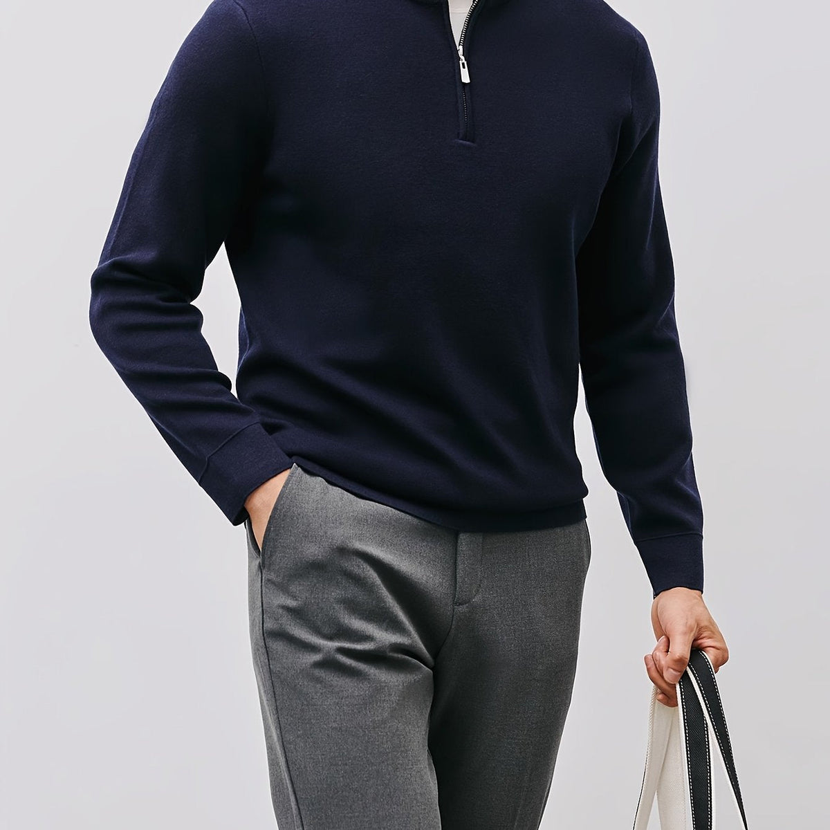 Men's Refined Quarter Zip Sweater Warm Stand Collar Knit Pullover