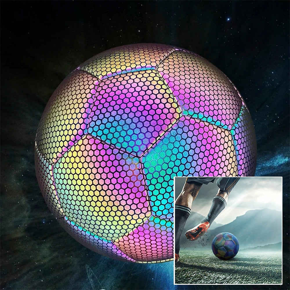 Glow Reflective Soccer Ball - Holographic Night Training Size 4 5