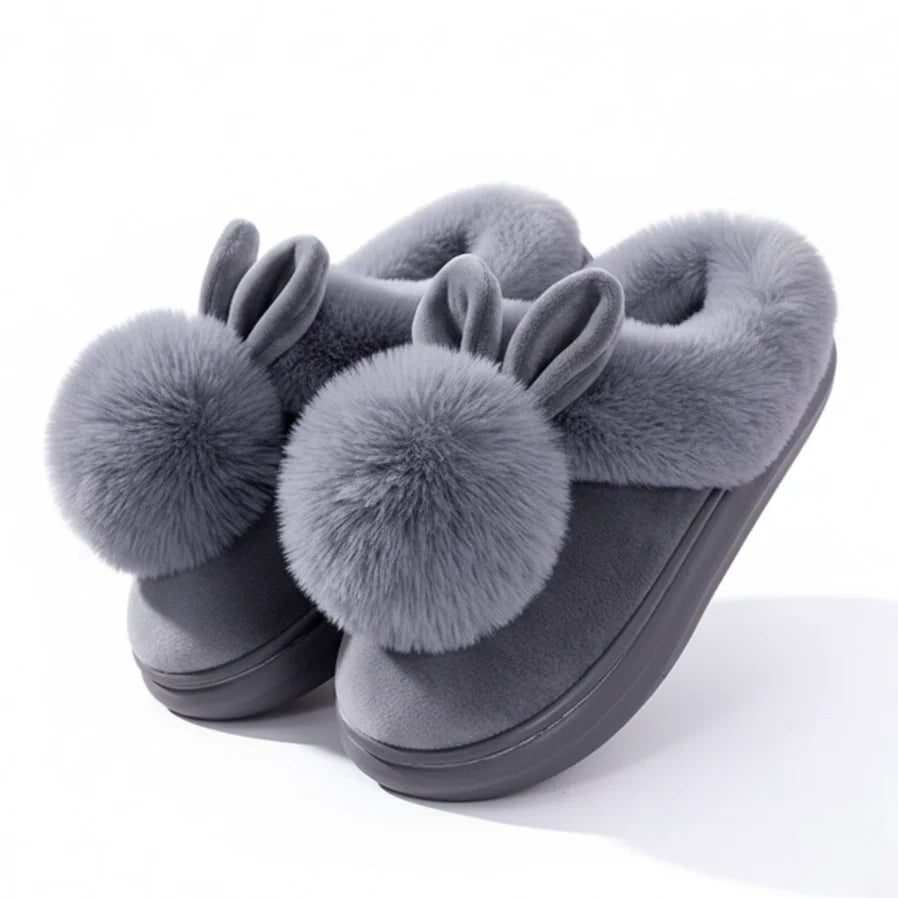 Women's Plush Bunny Slippers with Open or Closed Heel