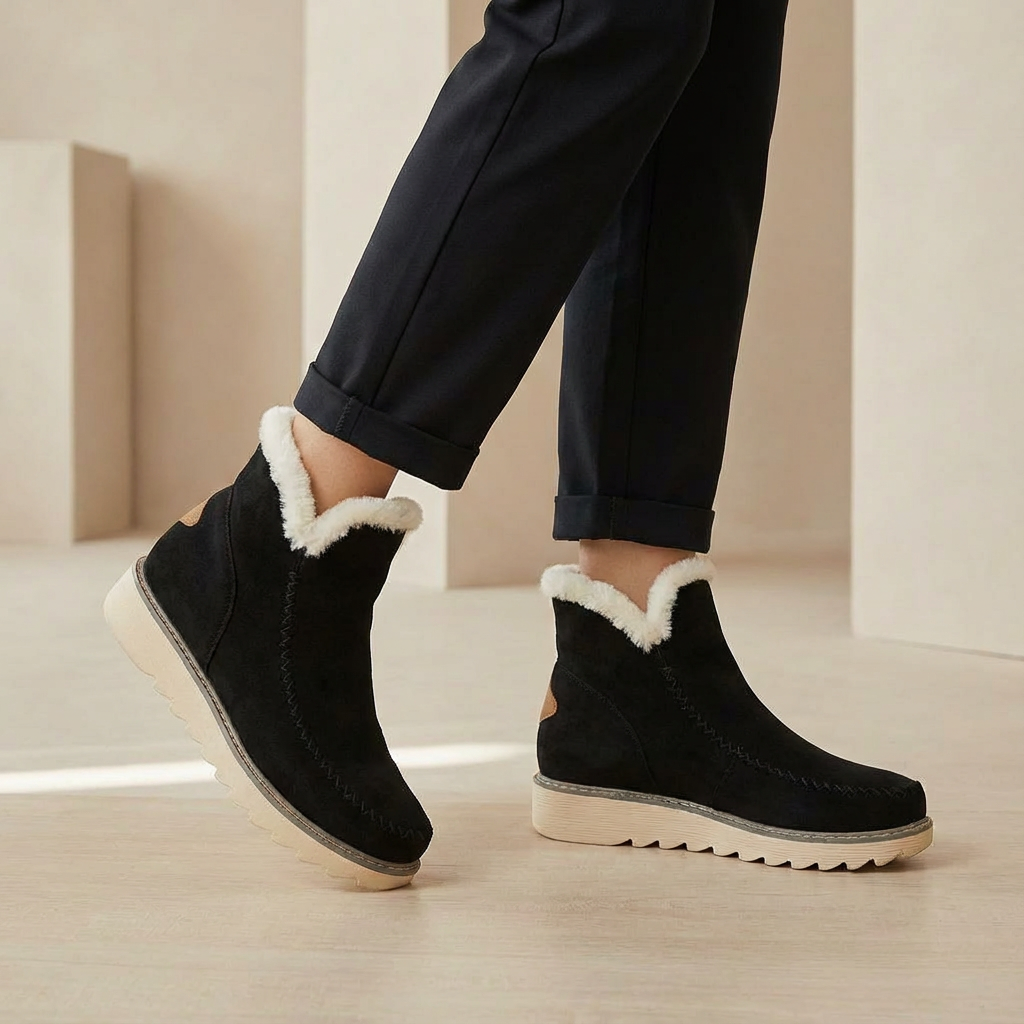 Women's Platform Slip-On Ankle Boots - Cozy Fleece-Lined Winter Mini Boots