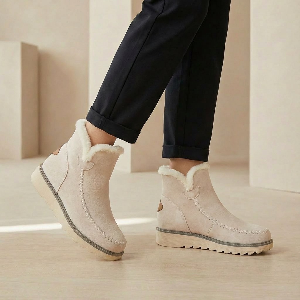 Women's Platform Slip-On Ankle Boots - Cozy Fleece-Lined Winter Mini Boots