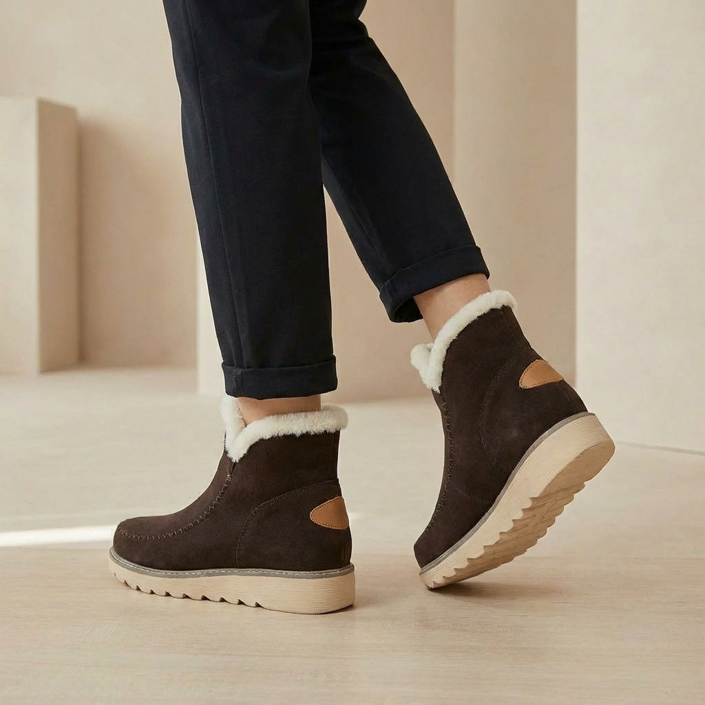 Women's Platform Slip-On Ankle Boots - Cozy Fleece-Lined Winter Mini Boots