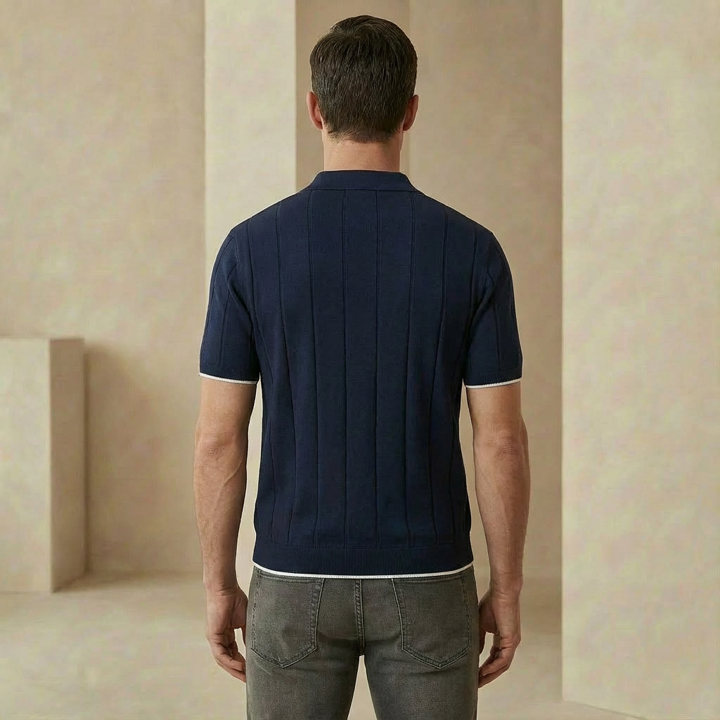 Men's Quarter-Zip Polo Sweater - Slim Fit Ribbed Knit Pullover