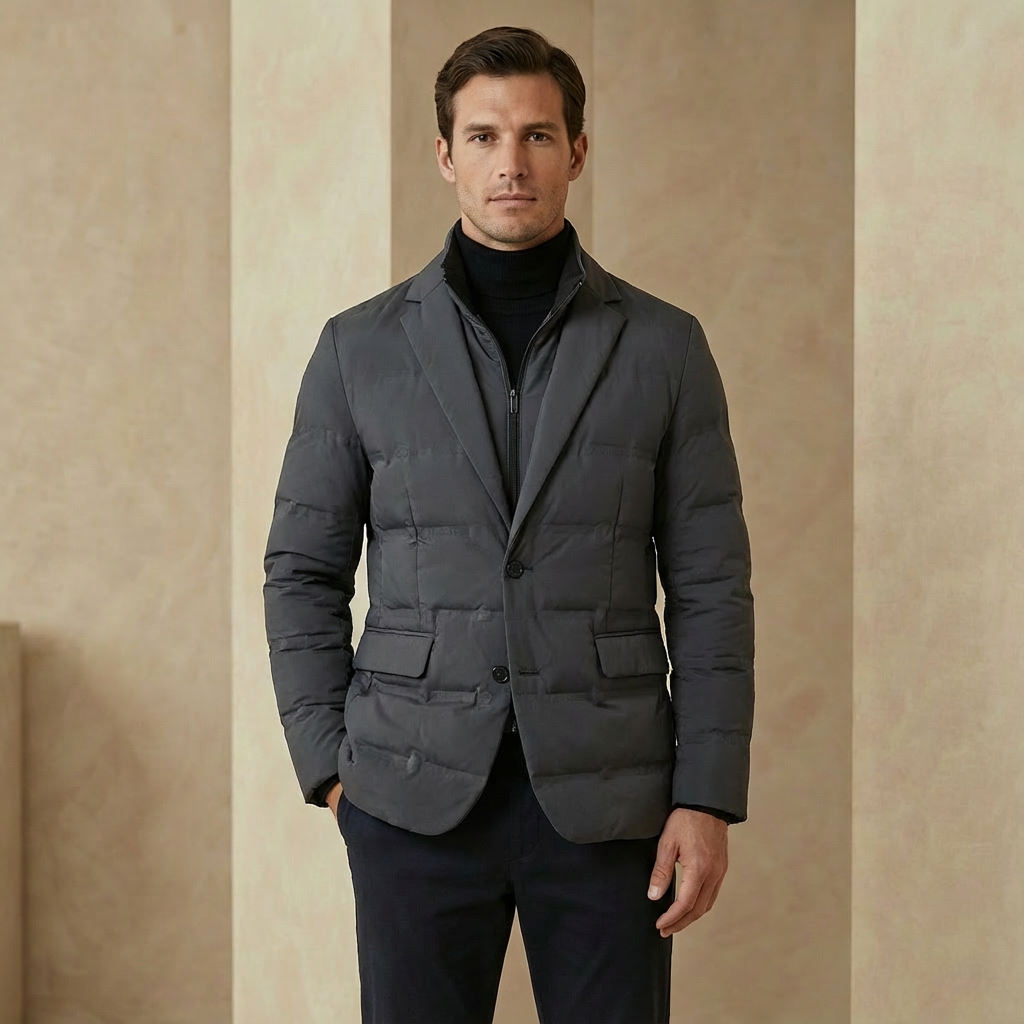 Men's Insulated Puffer Jacket - Water-Resistant Zip-Up Winter Coat