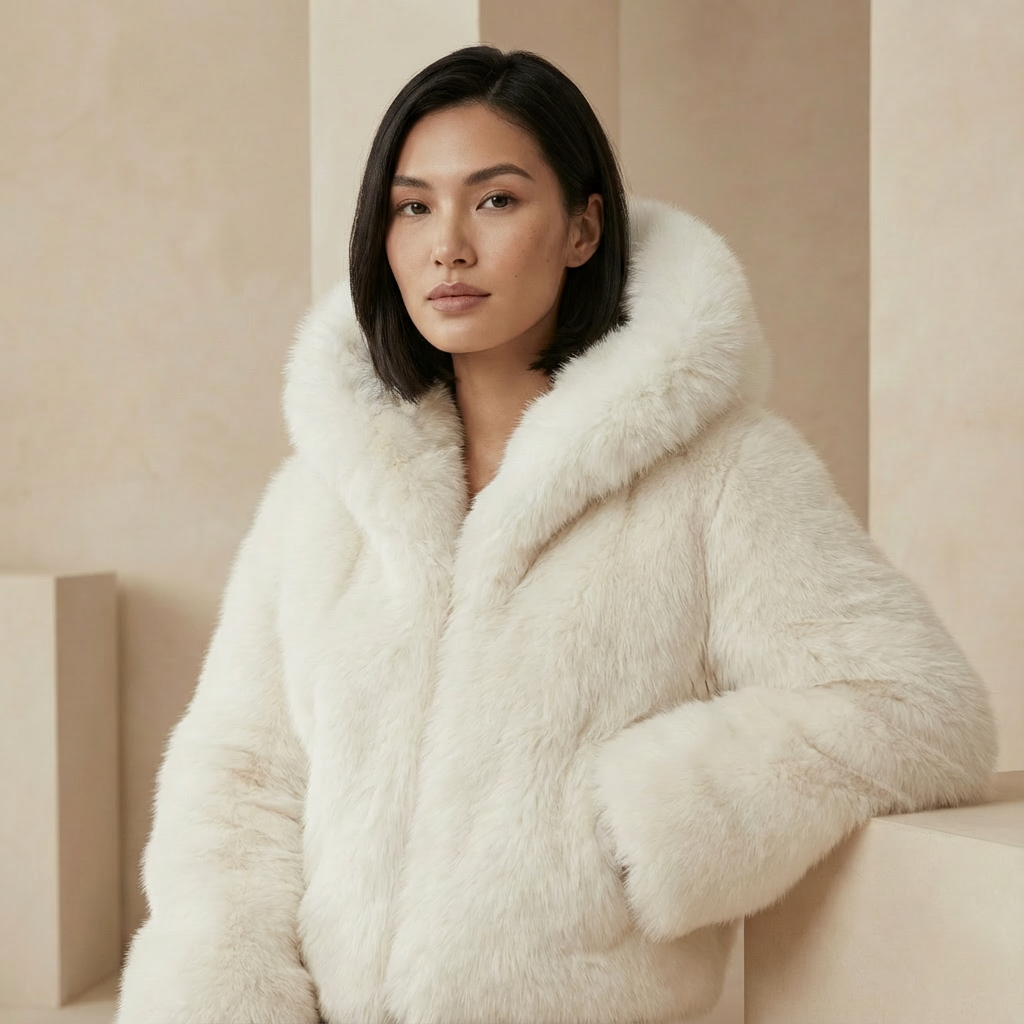 Valentina Noir - Plush Oversized Faux Fur Jacket - Statement Coat with XL Hood