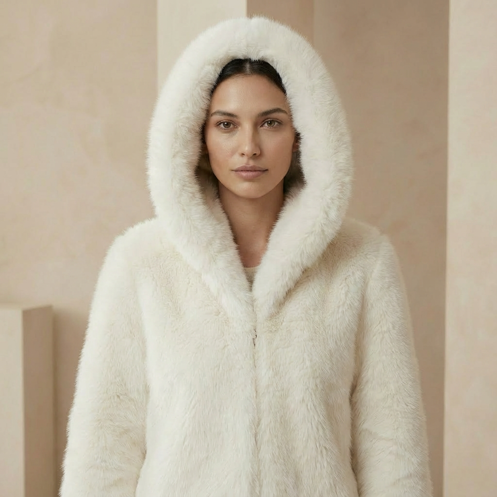 Valentina Noir - Plush Oversized Faux Fur Jacket - Statement Coat with XL Hood