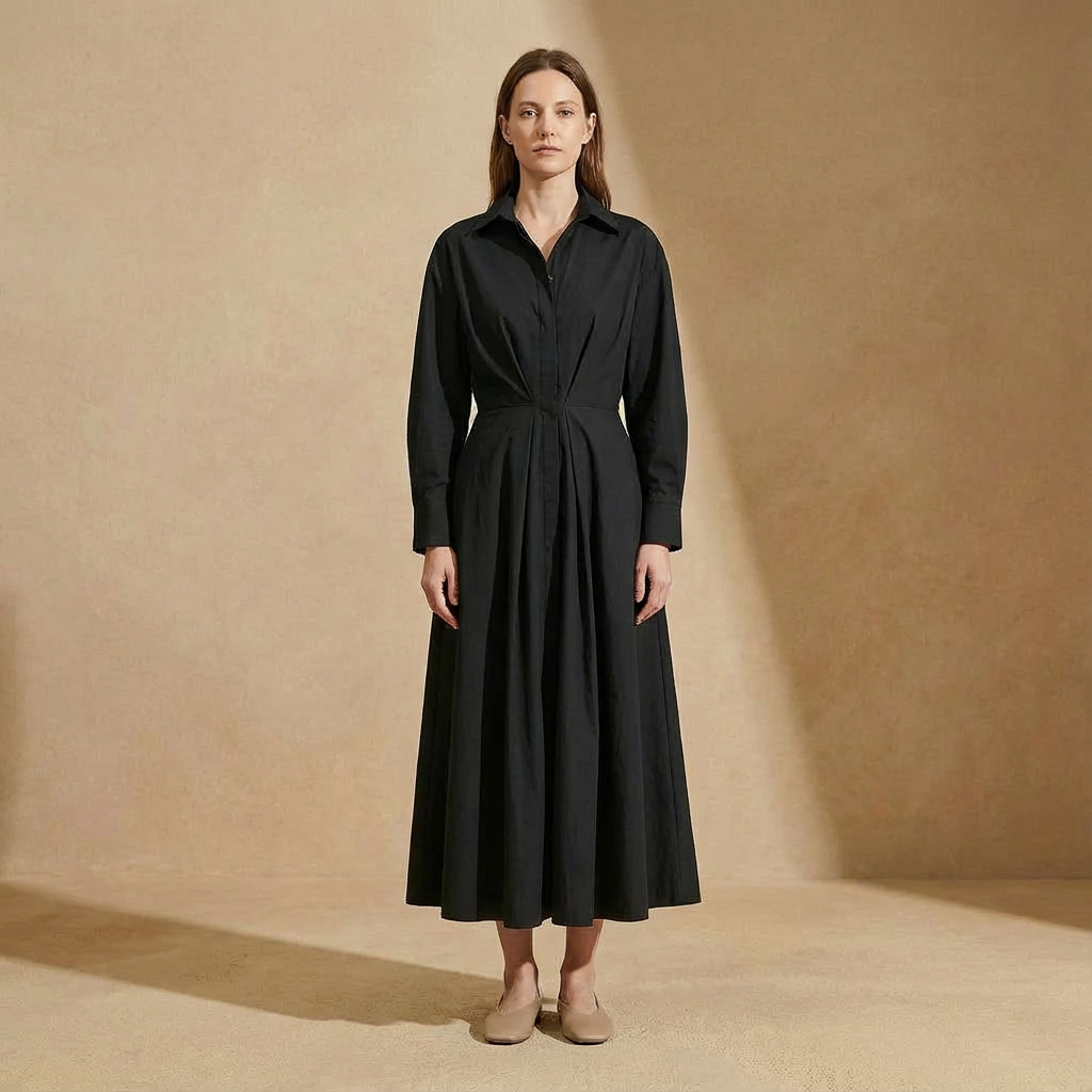 Eliza Rowe - Belted Collared Shirt Dress - Modern Midi Office-to-Evening Wrap