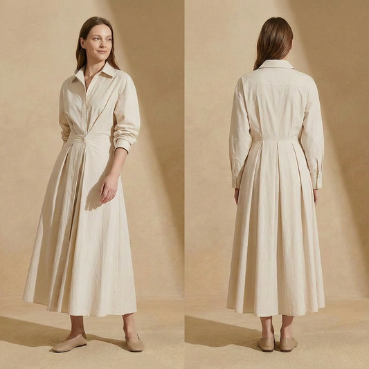 Eliza Rowe - Belted Collared Shirt Dress - Modern Midi Office-to-Evening Wrap