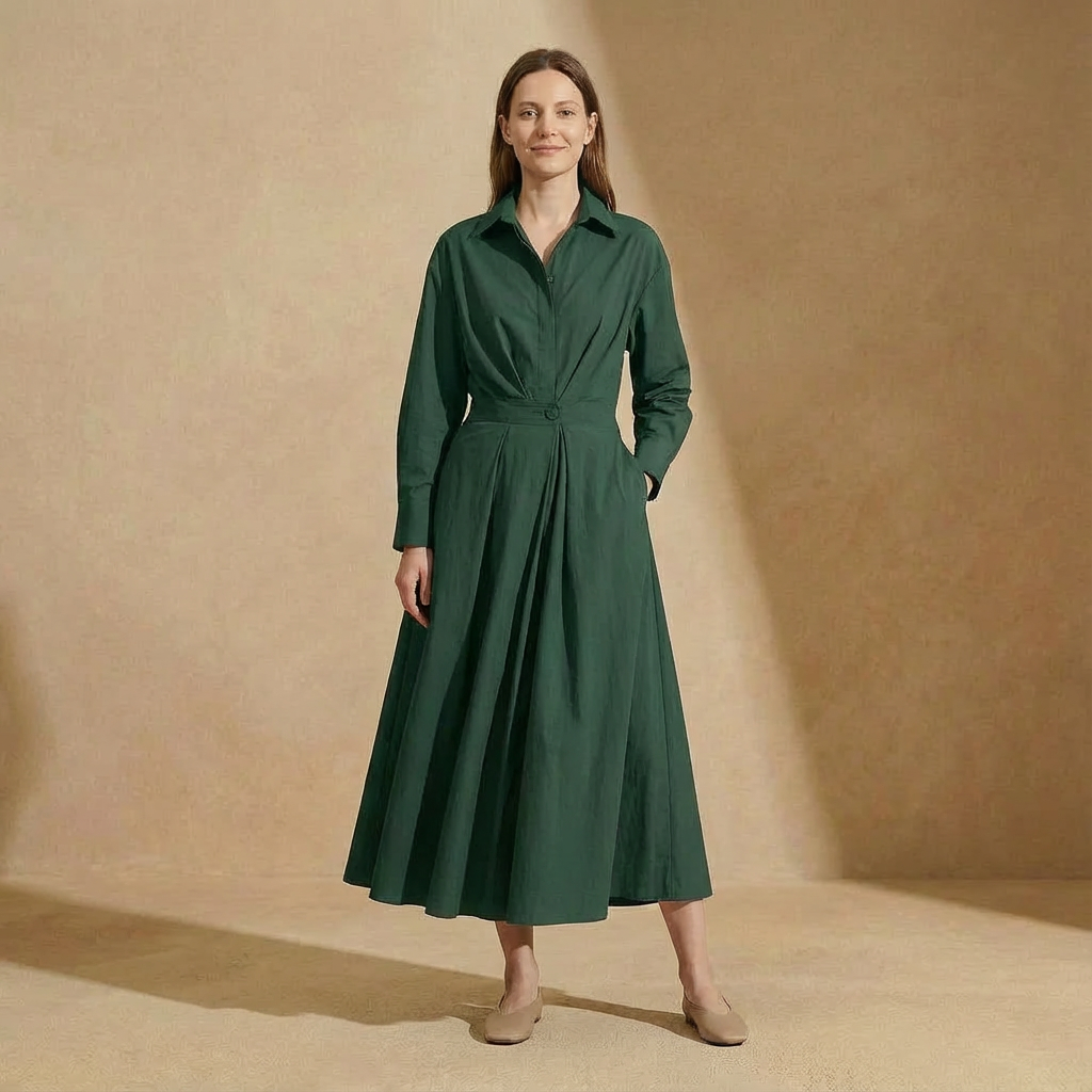 Eliza Rowe - Belted Collared Shirt Dress - Modern Midi Office-to-Evening Wrap