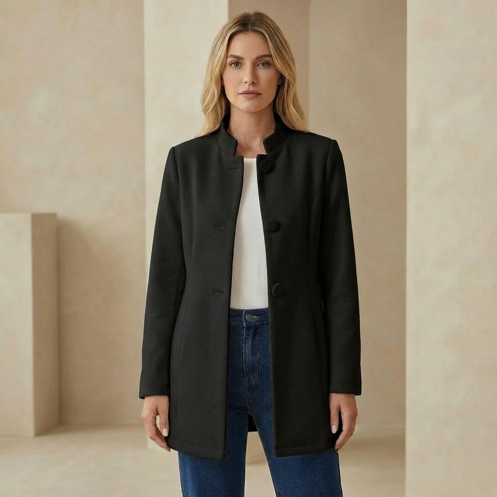 Longline Blazer - Structured Button-Front Wool Blend Coat