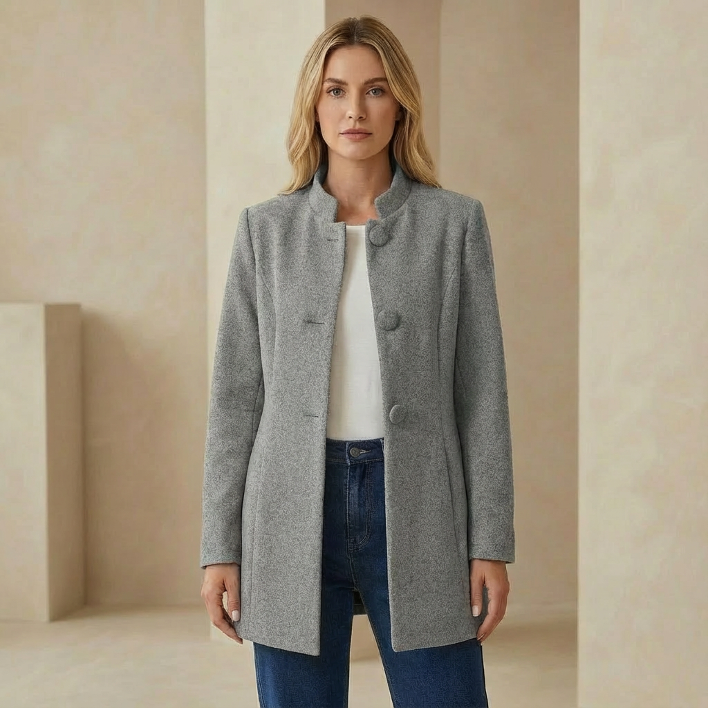 Longline Blazer - Structured Button-Front Wool Blend Coat
