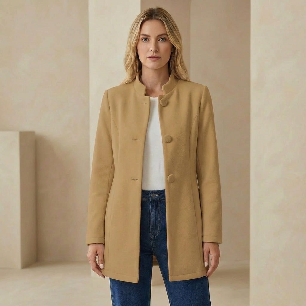 Longline Blazer - Structured Button-Front Wool Blend Coat
