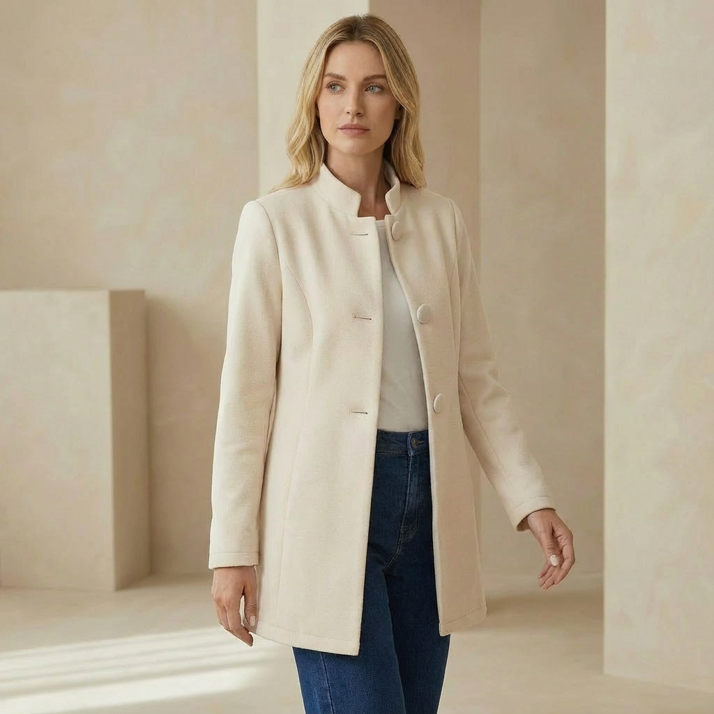 Longline Blazer - Structured Button-Front Wool Blend Coat