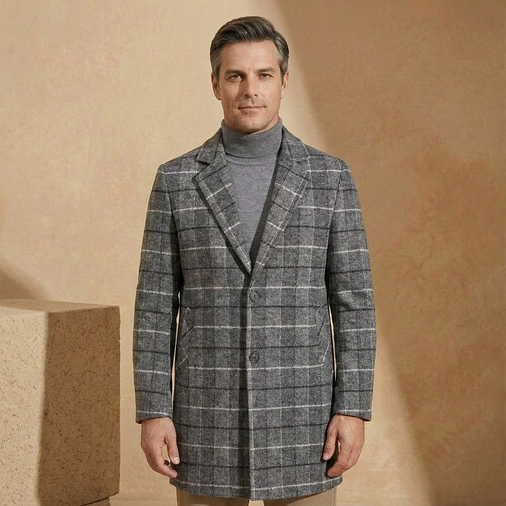 Alessio - Brushed Wool Plaid Overcoat