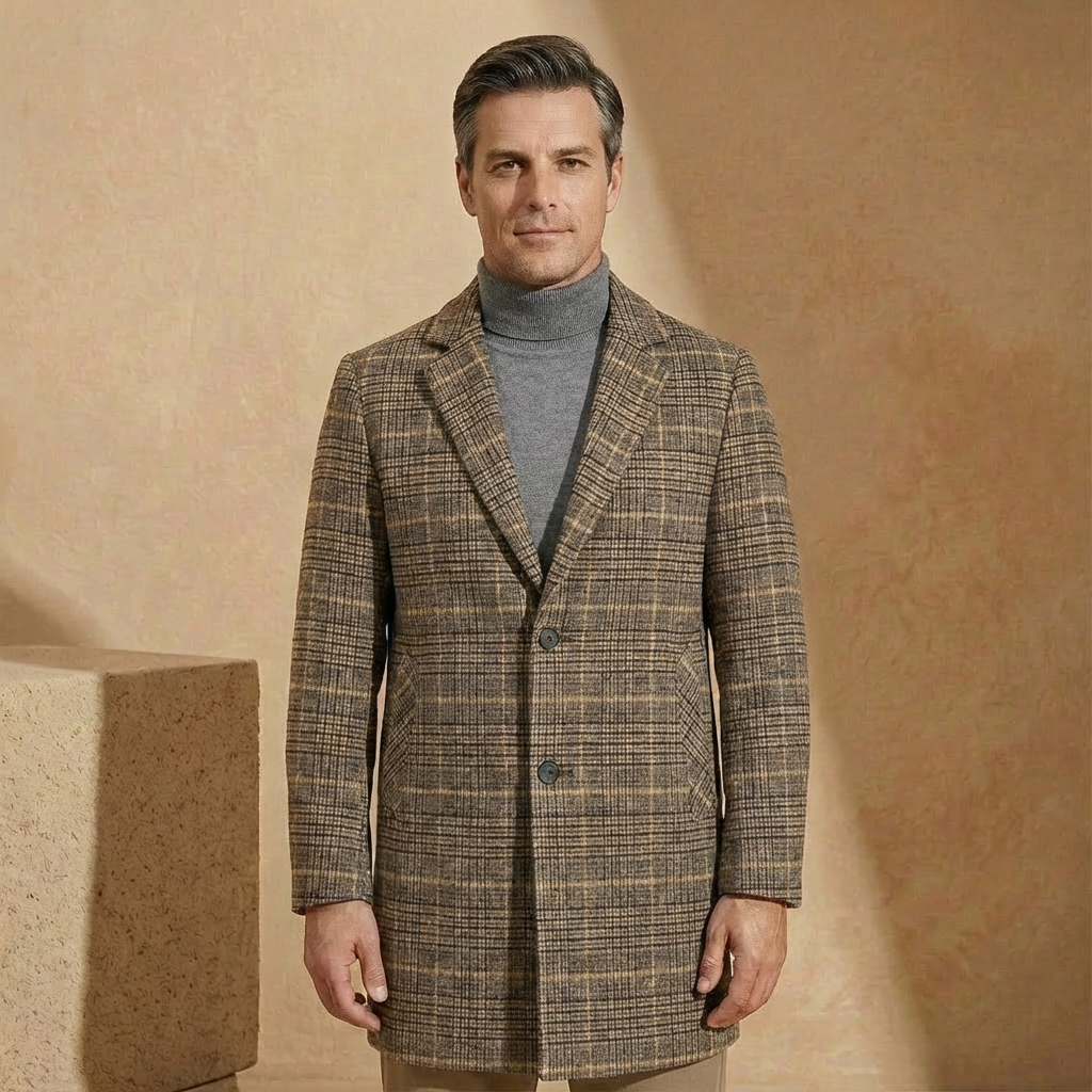 Alessio - Brushed Wool Plaid Overcoat