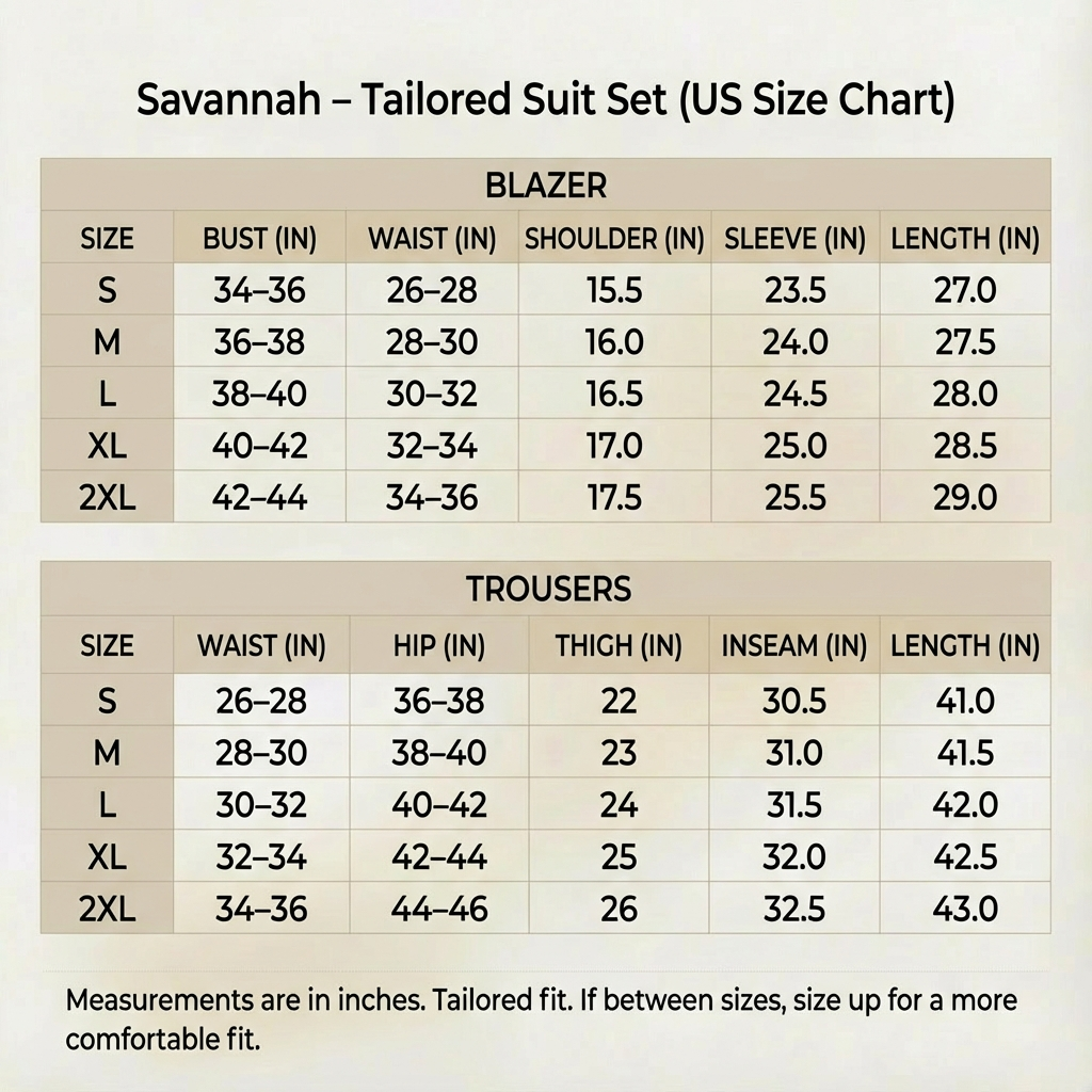 Savannah - Double Breasted Tailored Suit Set - Modern 2-Piece Blazer & Trousers
