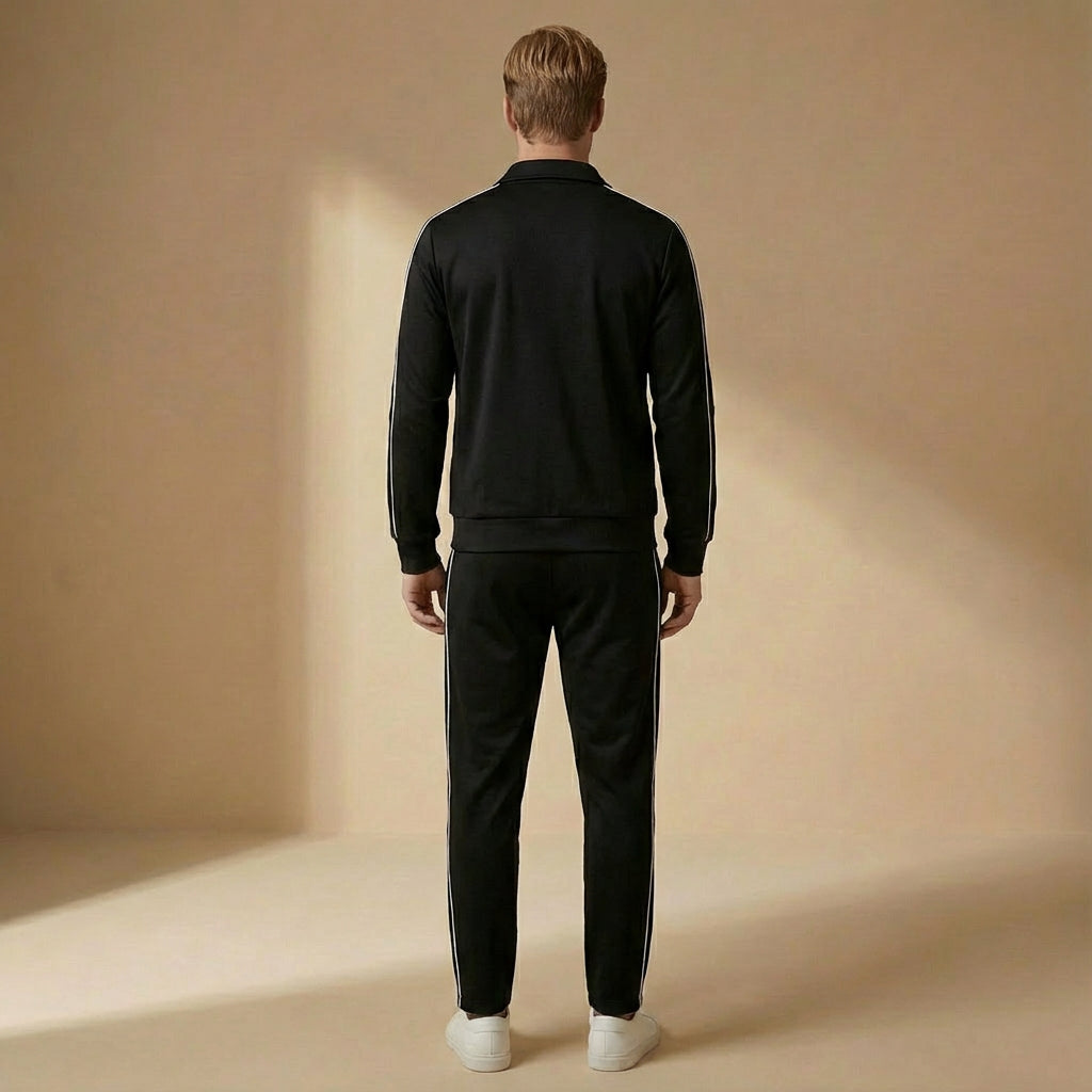 Kingston - Men's Zip-Up Tracksuit Set - Linear Detail Jacket & Straight Leg Pants