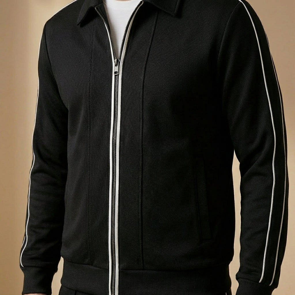 Kingston - Men's Zip-Up Tracksuit Set - Linear Detail Jacket & Straight Leg Pants