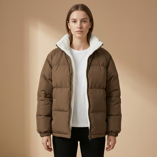 Aurora - Women’s Winter Puffer Jacket - Structured Stand Collar Padded Coat