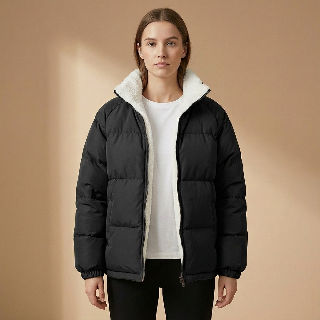 Aurora - Women’s Winter Puffer Jacket - Structured Stand Collar Padded Coat